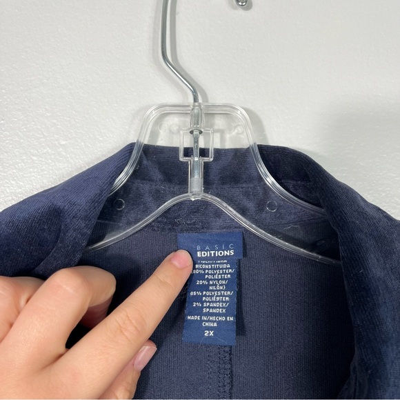 Vintage 90s Blue Damask Burnout Velvet/Suede Button Front Shacket Top Plus Size - Picture 3 of 4